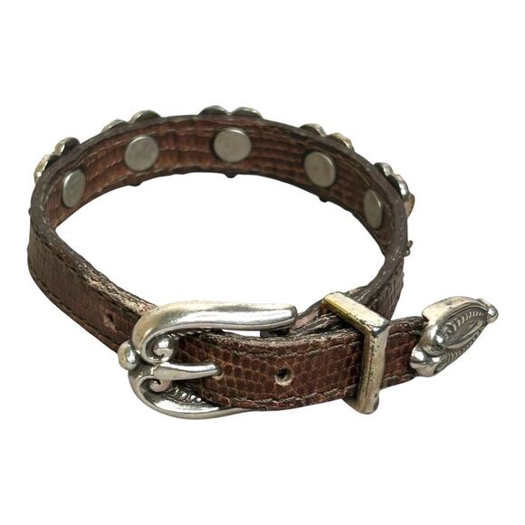 Brighton Roped Heart Braid Bandit Embossed Dark Brown Leather Buckle Bracelet - Picture 4 of 7